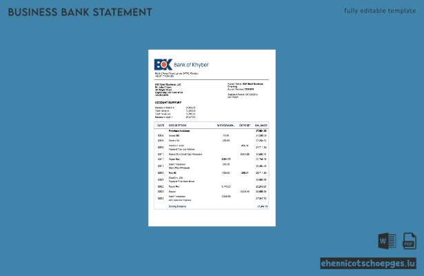 Pakistan – Kontoauszug der Bank of Khyber (Word- und PDF-Beispiel)